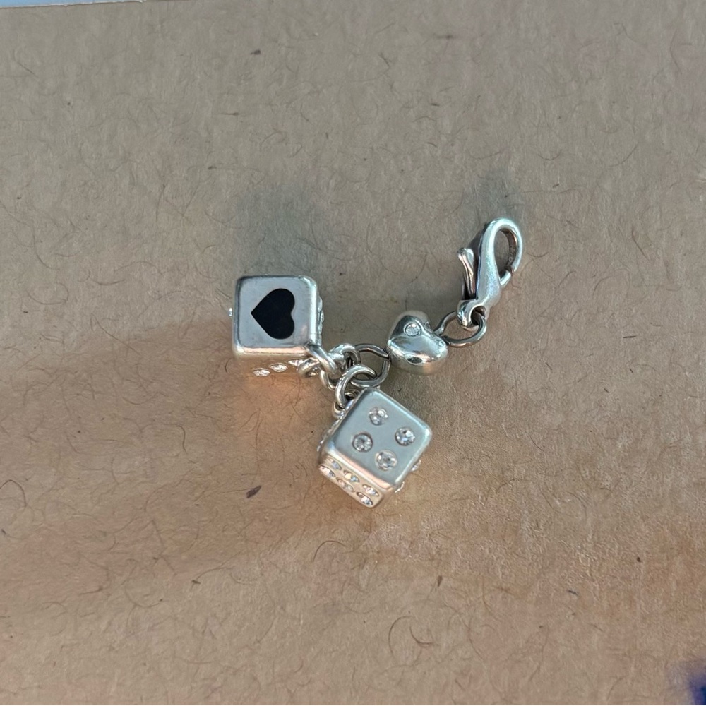 Brighton Silver Dice Charm Bracelet with Black Heart